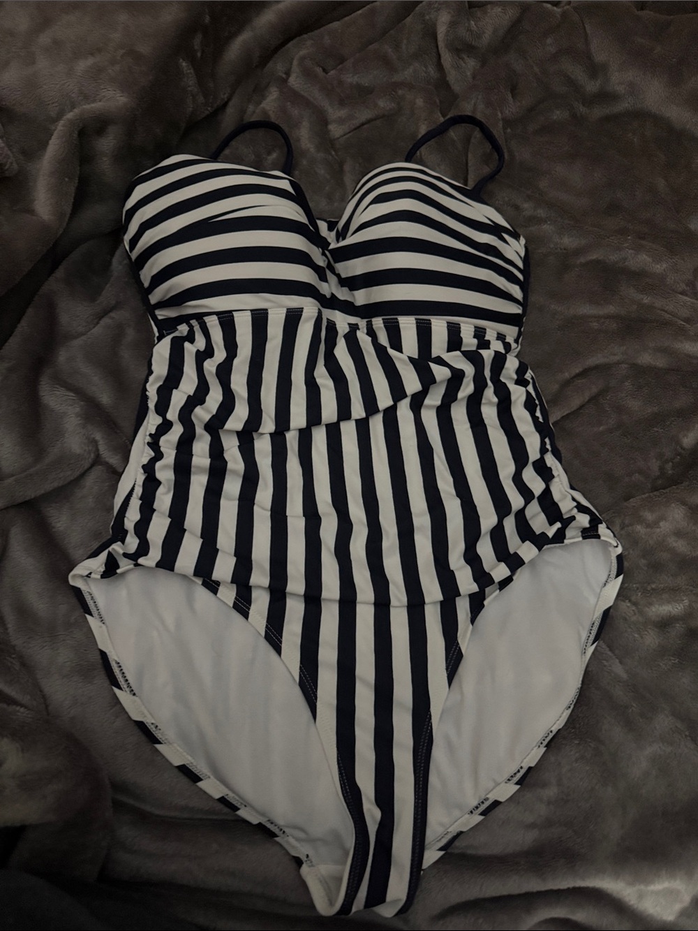 Nine West Navy & White Striped One-Piece Swimsuit